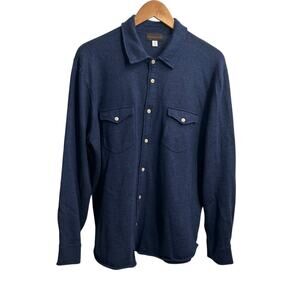 Thomas Dean Men's Navy Wool Blend Buttoned Down Shirt Size-L-XL